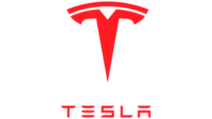 Tesla logo with red stylized T and text.